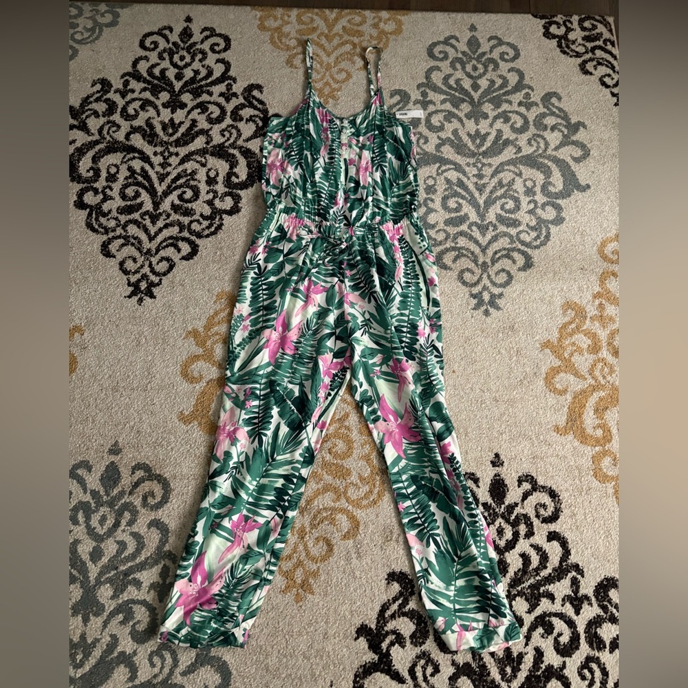 Old Navy Tropical Green and Pink Jumpsuit size M